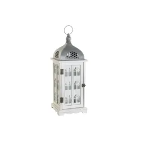 Фонарь DKD Home Decor Verouderde afwerking Balts Pelēks Koks Stikls Vidusjūra 19 x 19 x 51 cm