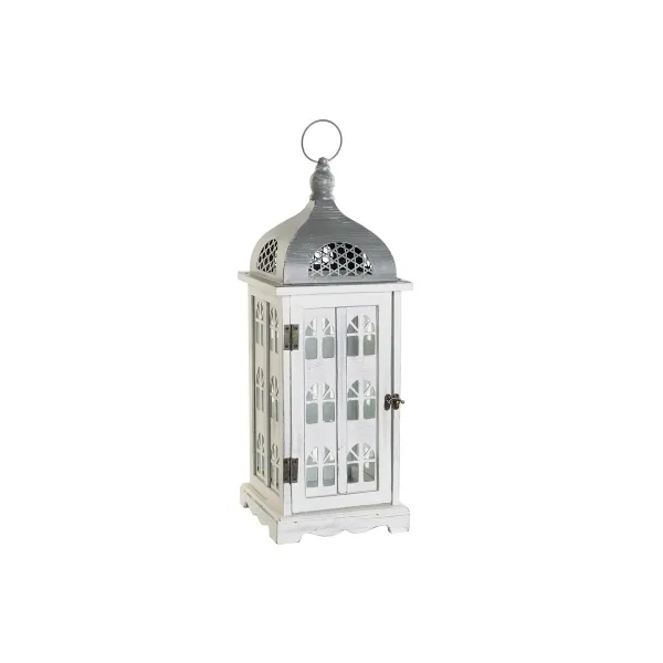 Фонарь DKD Home Decor Verouderde afwerking Balts Pelēks Koks Stikls Vidusjūra 19 x 19 x 51 cm