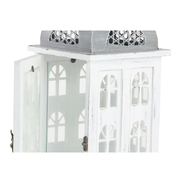 Фонарь DKD Home Decor Verouderde afwerking Balts Pelēks Koks Stikls Vidusjūra 19 x 19 x 51 cm