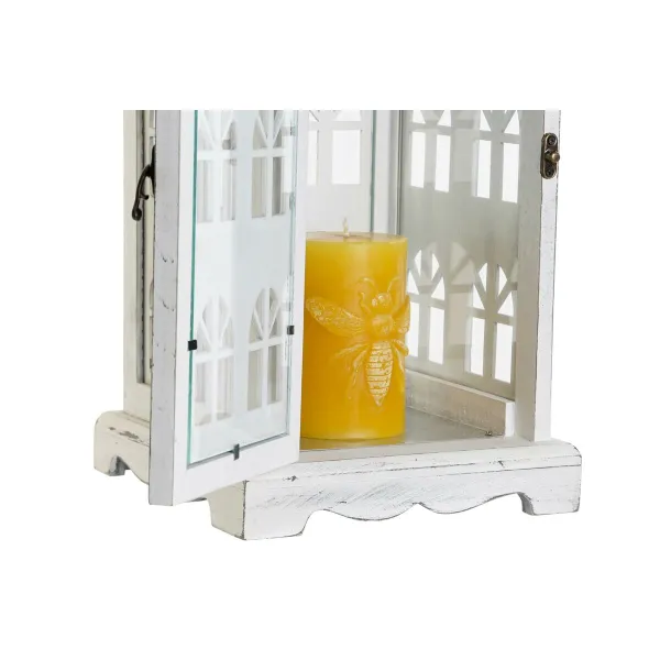 Фонарь DKD Home Decor Verouderde afwerking Balts Pelēks Koks Stikls Vidusjūra 19 x 19 x 51 cm