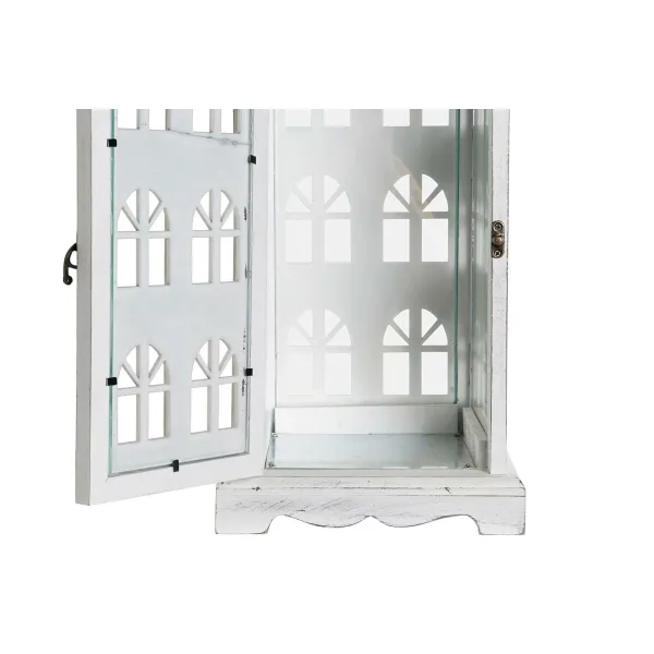 Фонарь DKD Home Decor Verouderde afwerking Balts Pelēks Koks Stikls Vidusjūra 19 x 19 x 51 cm