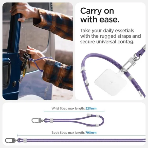 Spigen Universal Strap Set Crossbody & Wrist - Phone Strap for Shoulder & Wrist (Deep Purple)