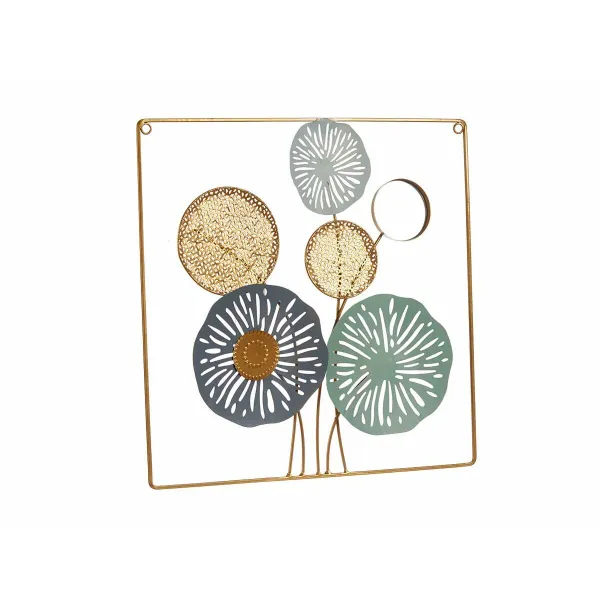 Sienu dekors Gift Decor Dzeltens Zils Balts Daudzkrāsains Bronza Metāls Stikls Цветы spogulis 45 x 45 x 2 cm (4 gb.)