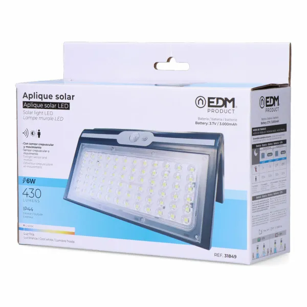 Sienas gaisma EDM 31849 Melns 6 W 430 Lm 6500 lm Kustības Sensors Solārais (6500 K)