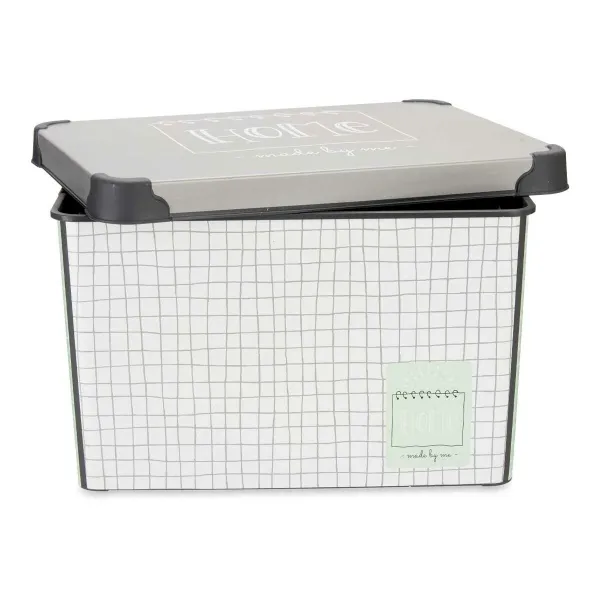 Storage Box with Lid Kipit Home Green Grey Plastic Printed Graph paper 17 L (12 Units)