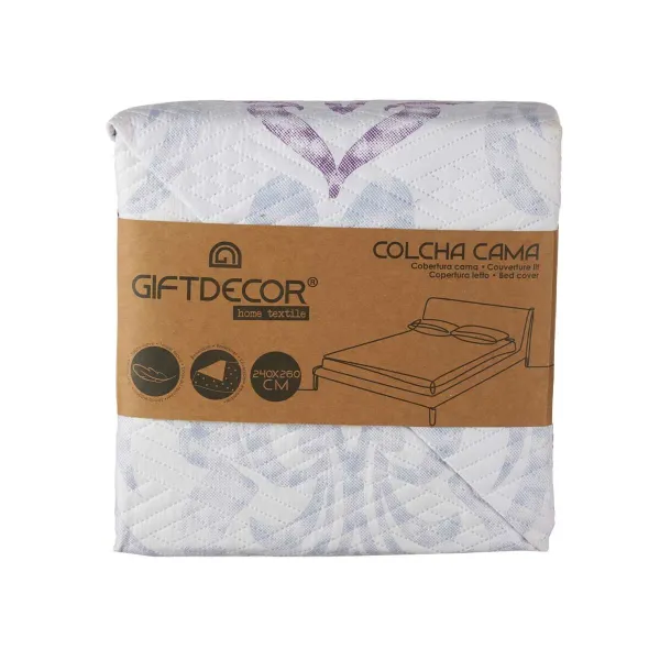 Reversible Bedspread Gift Decor White Purple 240 x 260 cm 260 x 0,3 x 240 cm (6 Units)