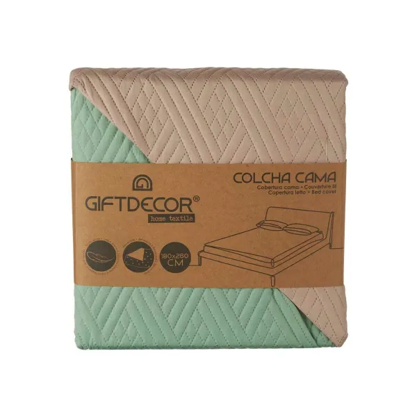 Reversible Bedspread Gift Decor Green Beige 240 x 260 cm 260 x 0,3 x 240 cm (6 Units)