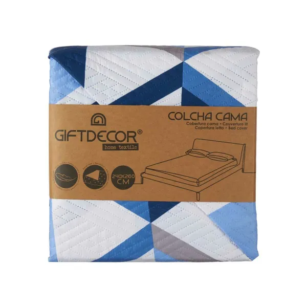 Reversible Bedspread Gift Decor Blue White 240 x 260 cm 260 x 0,3 x 240 cm (6 Units)