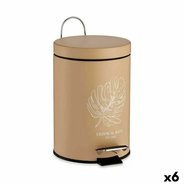 Pedal bin Berilo Tropical Bath White Beige Steel Plastic 3 L (6 Units)