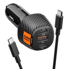 Spigen Essential EV1133 – Car Charger 2x USB-C PD and USB-A QC3.0 113W + 100W, USB-C Cable, 1m (Black)