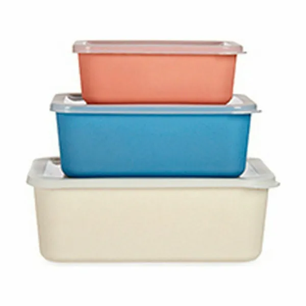 Set of Stackable Organising Boxes Red Orange Cream Dark blue Bamboo Melamin Corn starch (6 Units)
