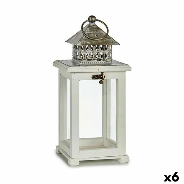 Lantern Gift Decor White Silver Wood Metal Crystal 13 x 29 x 13 cm 13,4 x 29 x 13,4 cm (6 Units)