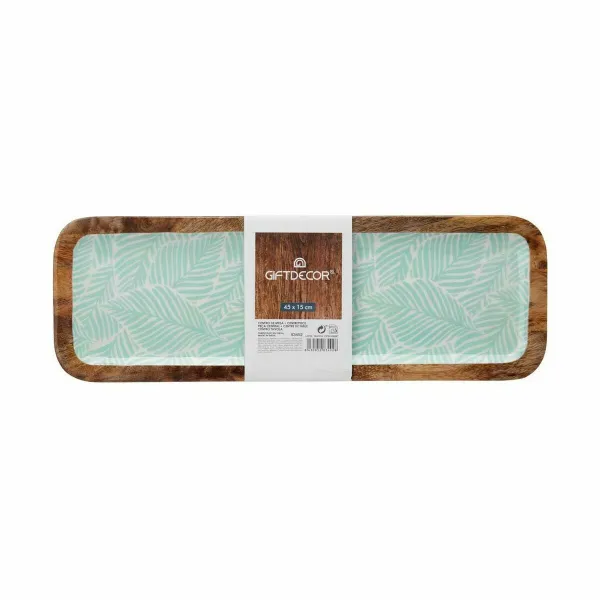 Centerpiece Gift Decor White Brown Green Polyester Resin Mango wood 45 x 15 cm 15,2 x 2,54 x 45,7 cm Leaf of a plant (6 Units)