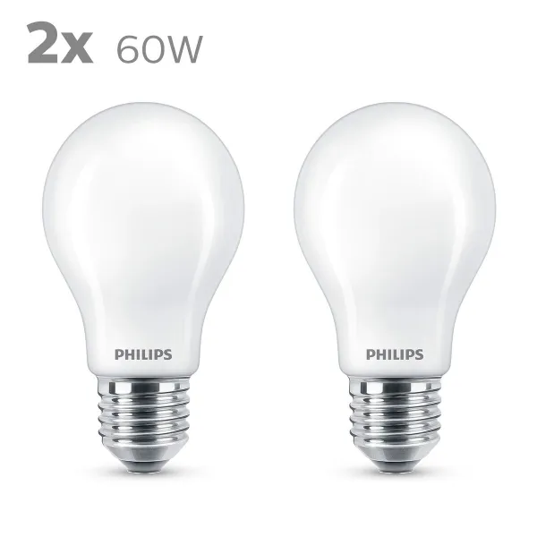 Светодиодная лампочка Philips Classic Standard 60 W Белый E E27 (2700 K) (2 штук)