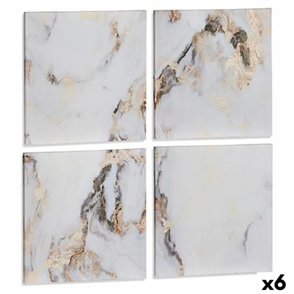 Canvas Gift Decor Canvas 35 x 7 x 35 cm Marble White (4 Pieces) (6 Units)