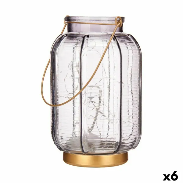 LED žibintas Gift Decor Pilka Auksinis stiklas Dryžiai 14 x 22 x 14 cm 13,5 x 22 x 13,5 cm (6 vnt.)