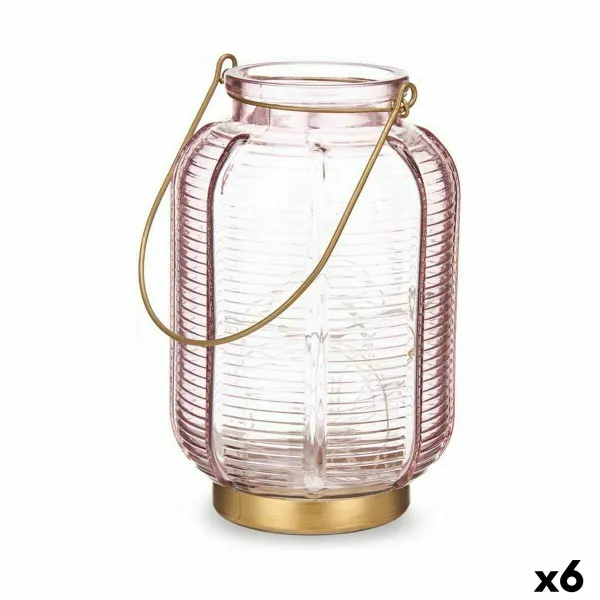 LED-lyhty Gift Decor Pinkki Kullattu Lasi Raidat 13,5 x 22 x 13,5 cm (6 osaa)