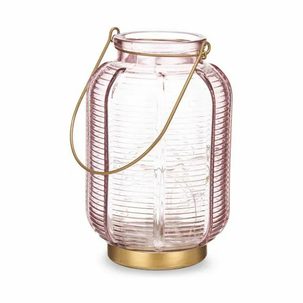 LED-lyhty Gift Decor Pinkki Kullattu Lasi Raidat 13,5 x 22 x 13,5 cm (6 osaa)