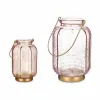 LED-lyhty Gift Decor Pinkki Kullattu Lasi Raidat 13,5 x 22 x 13,5 cm (6 osaa)