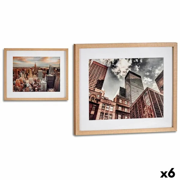 Painting Gift Decor Brown Wood Glass Building 43 x 3 x 53 cm (6 Units)