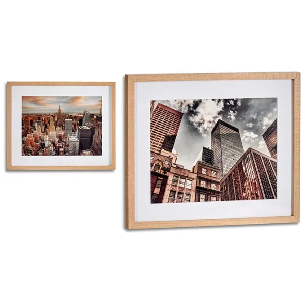 Painting Gift Decor Brown Wood Glass Building 43 x 3 x 53 cm (6 Units)