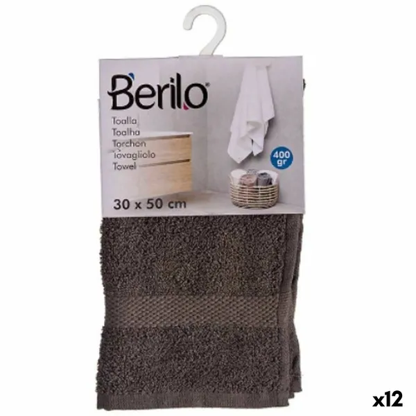 Kylpypyyhe Berilo Harmaa 80 % puuvillaa 20 % Polyesteri 30 x 50 cm 30 x 50 x 0,2 cm 25 x 1,5 x 15 cm (12 osaa)