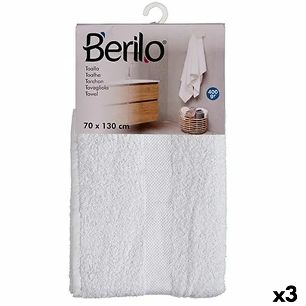 Kylpypyyhe Berilo Valkoinen 80 % puuvillaa 20 % Polyesteri 70 x 130 cm 35 x 4 x 20 cm 70 x 130 x 0,2 cm (3 osaa)