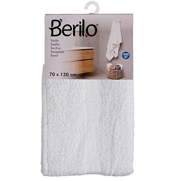 Bath towel Berilo White 80 % cotton 20 % Polyester 70 x 130 cm 35 x 4 x 20 cm 70 x 130 x 0,2 cm (3 Units)
