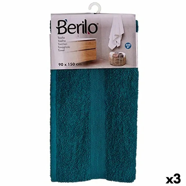 Bath towel Berilo Blue 80 % cotton 20 % Polyester 90 x 150 cm 90 x 0,2 x 140 cm 45 x 5 x 24,5 cm 23 x 45 x 5 cm (3 Units)