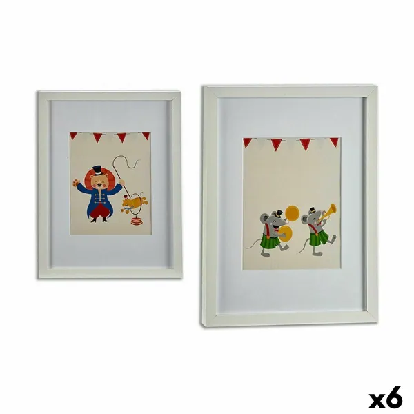 Maalaus Gift Decor Valkoinen Monivärinen Puu Sirkus 33 x 3 x 43 cm 32 x 42 x 3 cm (6 osaa)
