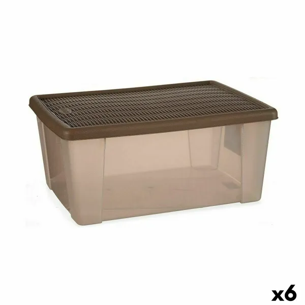 Storage Box with Lid Stefanplast Elegance Brown Translucent Light brown Plastic (6 Units)