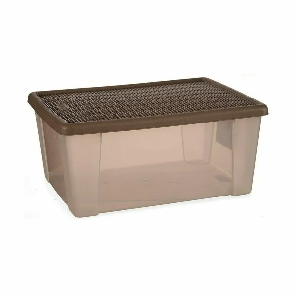 Storage Box with Lid Stefanplast Elegance Brown Translucent Light brown Plastic (6 Units)