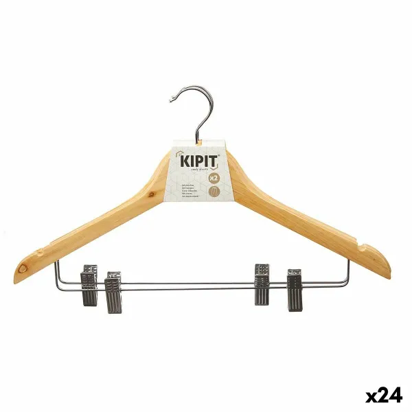 Set of Clothes Hangers Kipit Brown Silver Wood Metal 44,5 x 1,5 x 24,5 cm 44,5 x 24,5 x 2,5 cm 44,5 x 26,5 x 5 cm Clamps (24 Uni