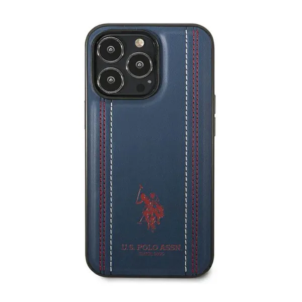 US Polo Assn Leather Stitch - Case for iPhone 14 Pro Max (Navy blue)