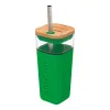 Quokka Liquid Cube - 540 ml Glass Cup with Stainless Steel Straw (Green)