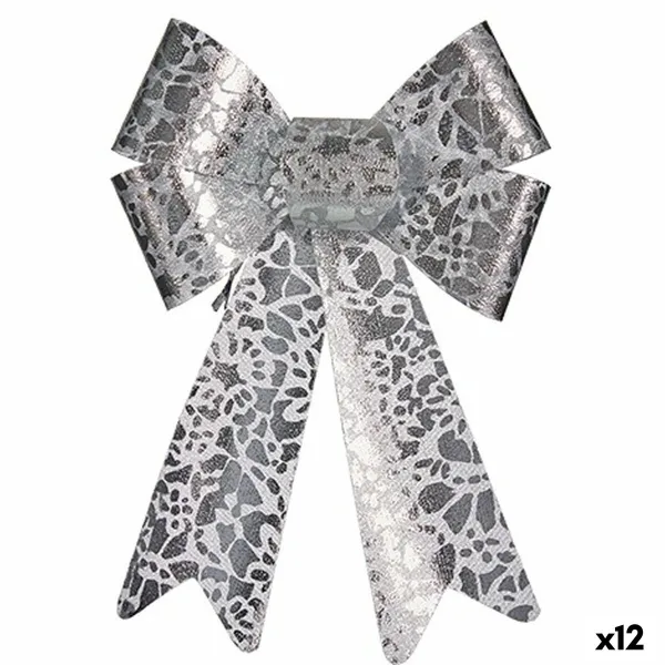 Бант Krist+ Серебристый Набивной 16 x 24 x 4 cm Новогоднее украшение (12 штук)