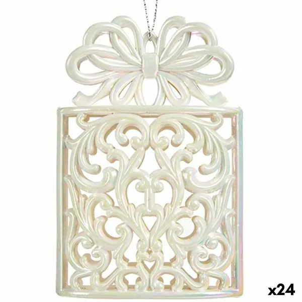 Christmas bauble Krist+ Mother of pearl Plastic Glitter Gift Box 7,4 x 11,5 x 4 cm (24 Units)