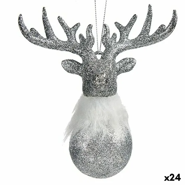 Kalėdų papuošalai Krist+ Sidabras Plastmasinis Blizgučiai Šiaurės elnias 13,5 x 15,5 x 7 cm (24 vnt.)
