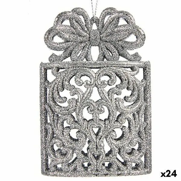 Christmas bauble Krist+ Silver Plastic Glitter Gift Box 7,5 x 11,5 x 4 cm (24 Units)
