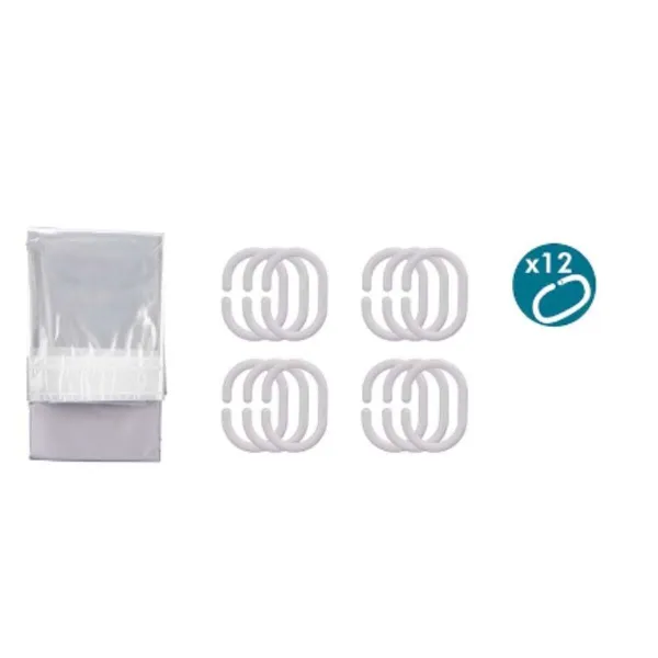 Shower Curtain Berilo Grey Transparent Plastic PEVA 180 x 180 cm 16 x 28,5 x 4 cm (12 Units)