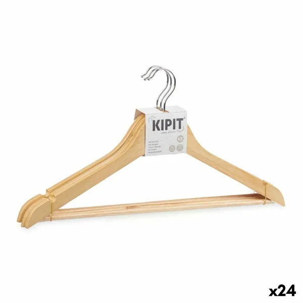 Set of Clothes Hangers Kipit Brown Wood Metal 44,5 x 1,2 x 23 cm 44,5 x 23 x 4 cm (24 Units)