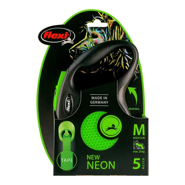 Koerarihm Flexi NEW NEON 5 m Suurus S Roheline