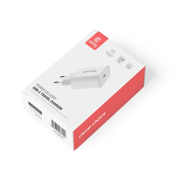 Crong USB-C Travel Charger – USB-C Power Delivery 20W Wall Charger (White)