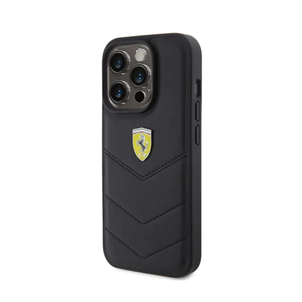 Ferrari Quilted Metal Logo - Case for iPhone 15 Pro  (Black)