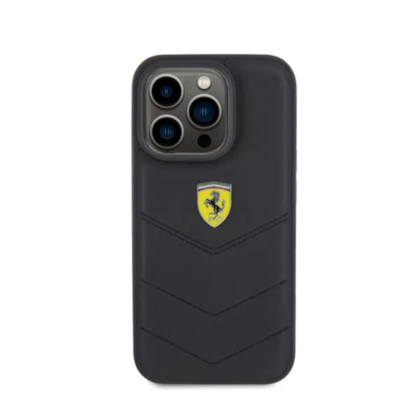 Ferrari Quilted Metal Logo - Case for iPhone 15 Pro  (Black)