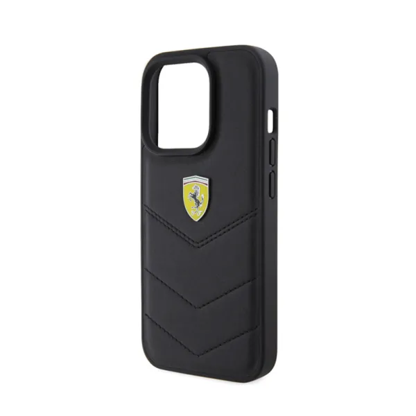 Ferrari Quilted Metal Logo - Case for iPhone 15 Pro  (Black)