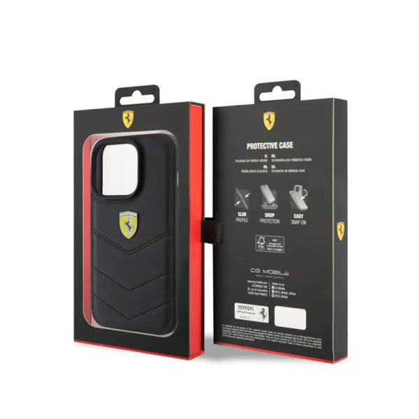 Ferrari Quilted Metal Logo - Case for iPhone 15 Pro  (Black)