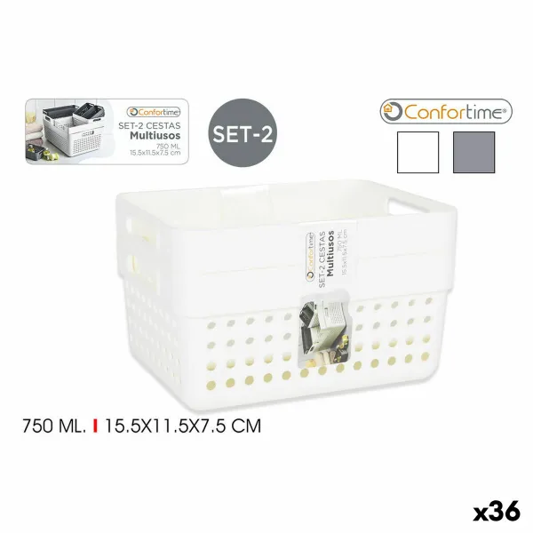 Monikäyttöinen kori Confortime 144943 15,5 x 11,5 x 7,5 cm 2 Kappaletta (36 Osaa)
