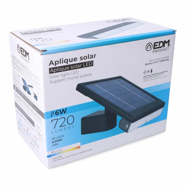 Sieninis apšvietimas EDM 31854 Juoda 6 W 720 Lm LED Saulės energijos (6500 K)