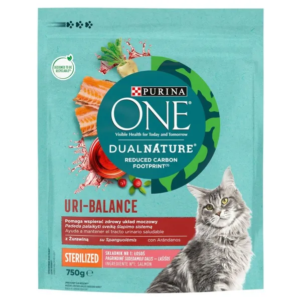Kačių maistas Purina Dual Nature Uri-Balance Sterilized Suaugęs Lašišos raudonumo spalva Žuvis 750 g
